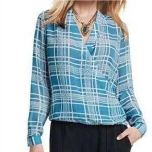 CAbi Top S Windowpane Faux Wrap Teal #3068